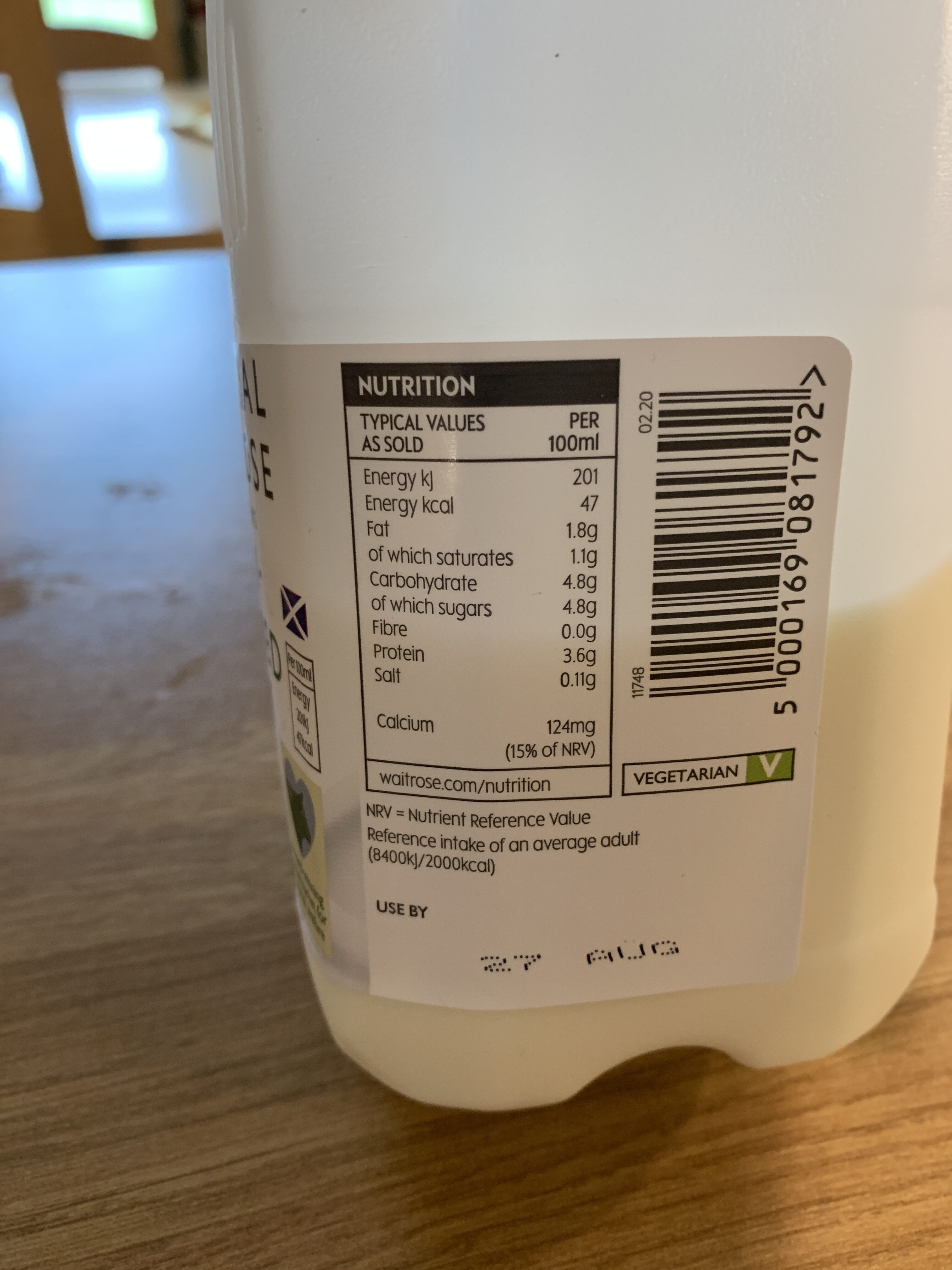 Semi-skimmed Milk - حقائق غذائية - en