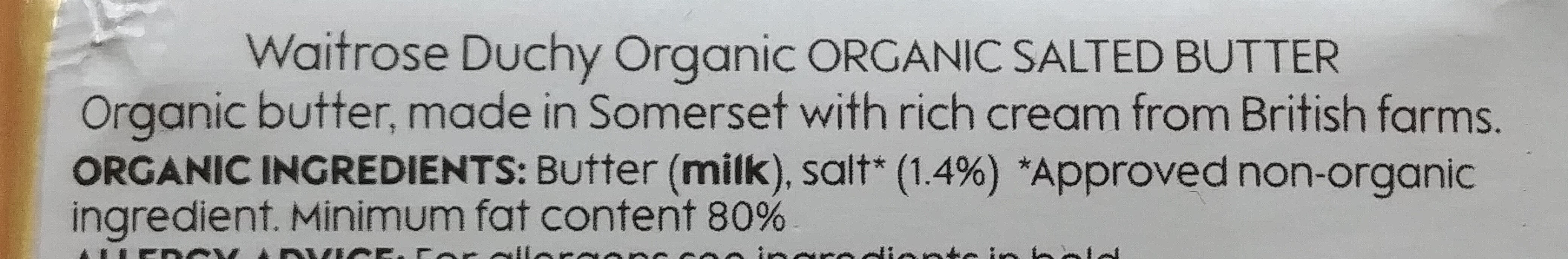Organic Salted Butter - Ingredienser - en