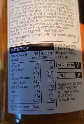 Creamy mellow korma curry sauce - Nutrition facts