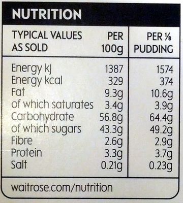 Organic Christmas Pudding - Nutrition facts