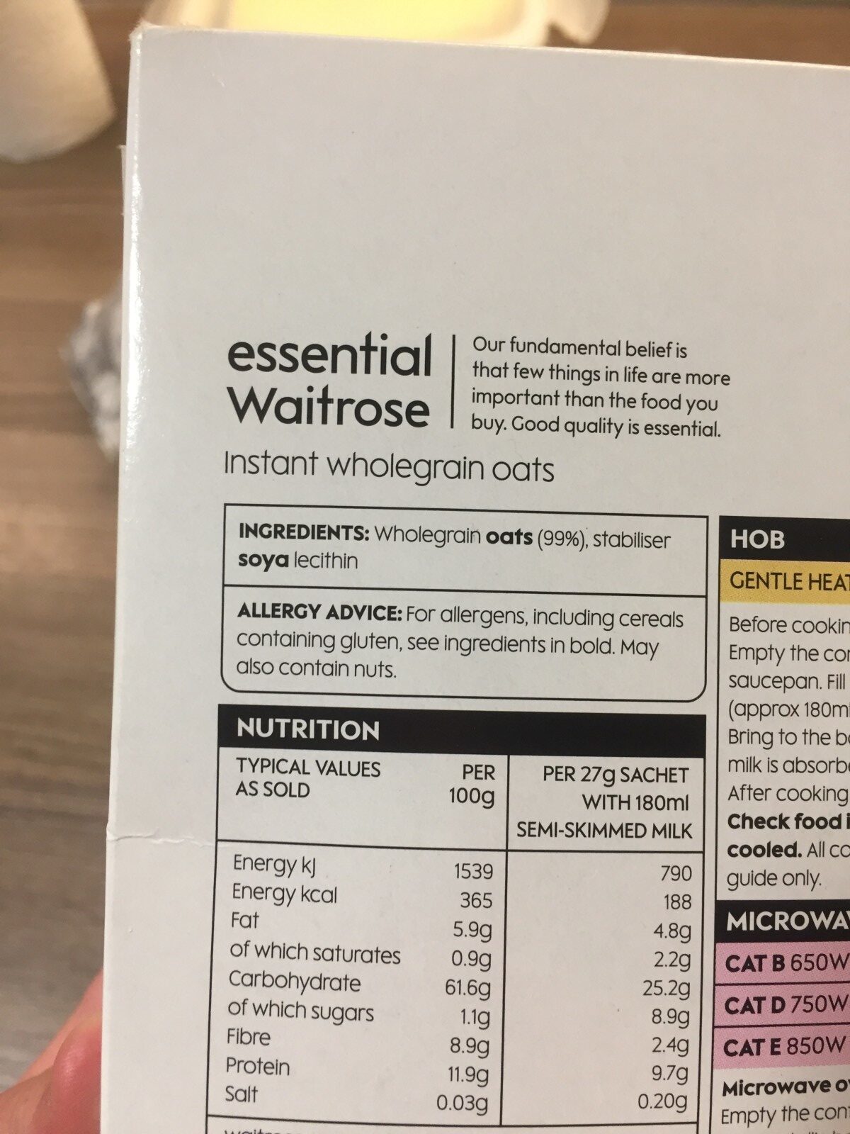 Essential Waitrose Original Instant Oats - Ingredients - fr