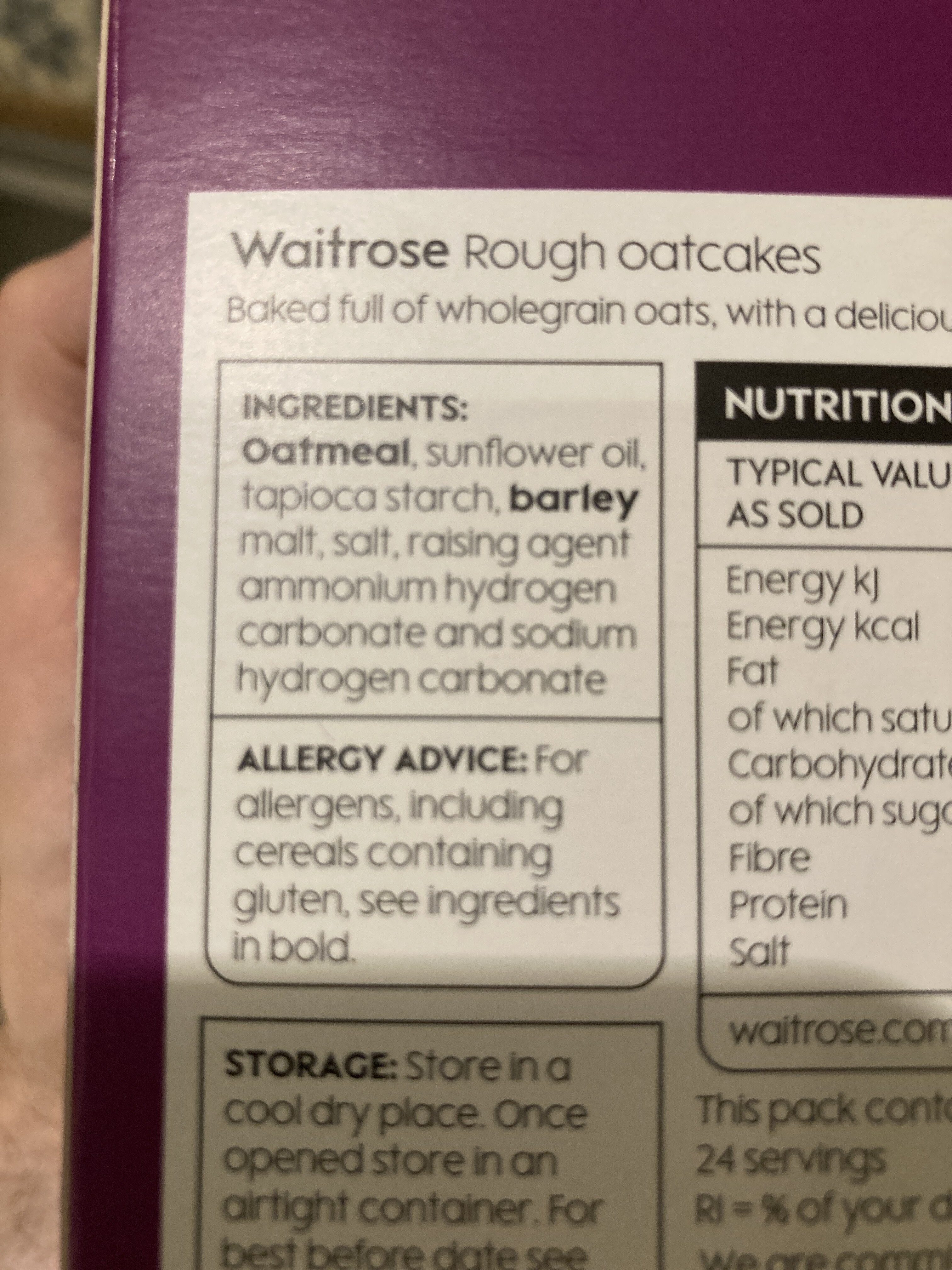 Waitrose Rough Oat Cakes - Ingredients