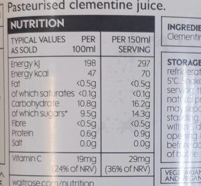 Clementine Juice - Nutrition facts