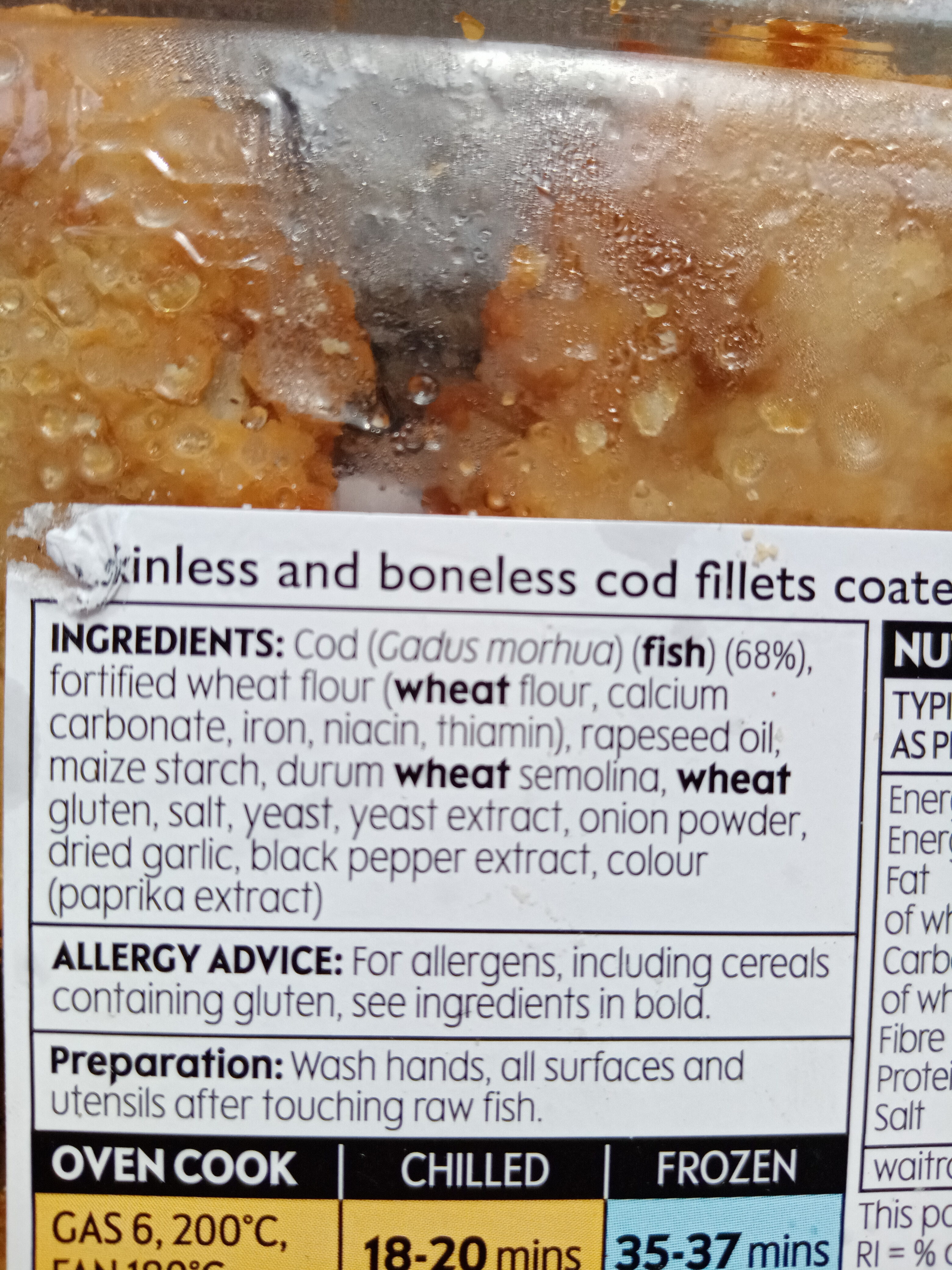 2 breaded chunky cod fillets - Ingredients