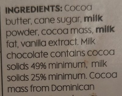 Milk Single Origin Chocolate - Ingredients