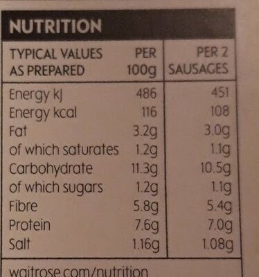 Mushroom and Leek Sausages - Nutrition facts