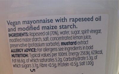 Vegan Mayo - Tableau nutritionnel - en