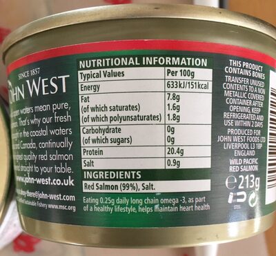 Wild Pacific Red Salmon - Nutrition facts