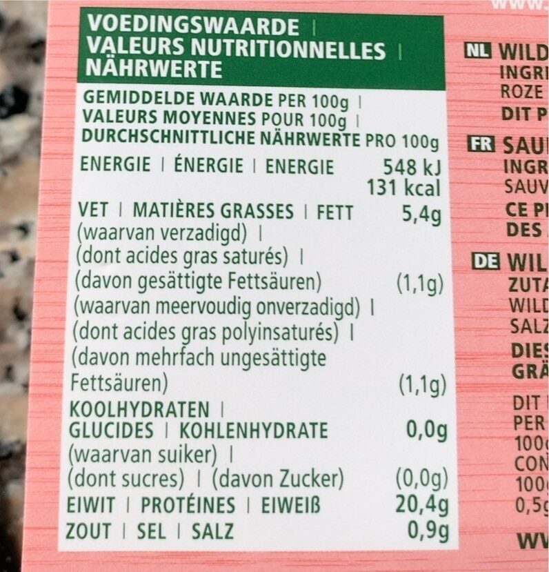 Saumon rose sauvage - Tableau nutritionnel