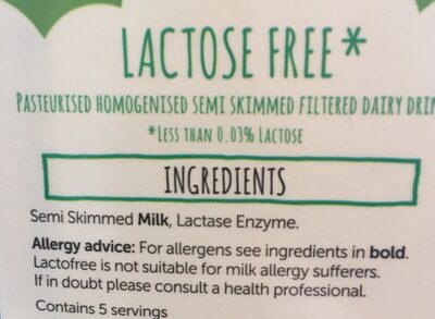 LactoFree Semi Skimmed Milk Drink 1 Litre - Ingrédients