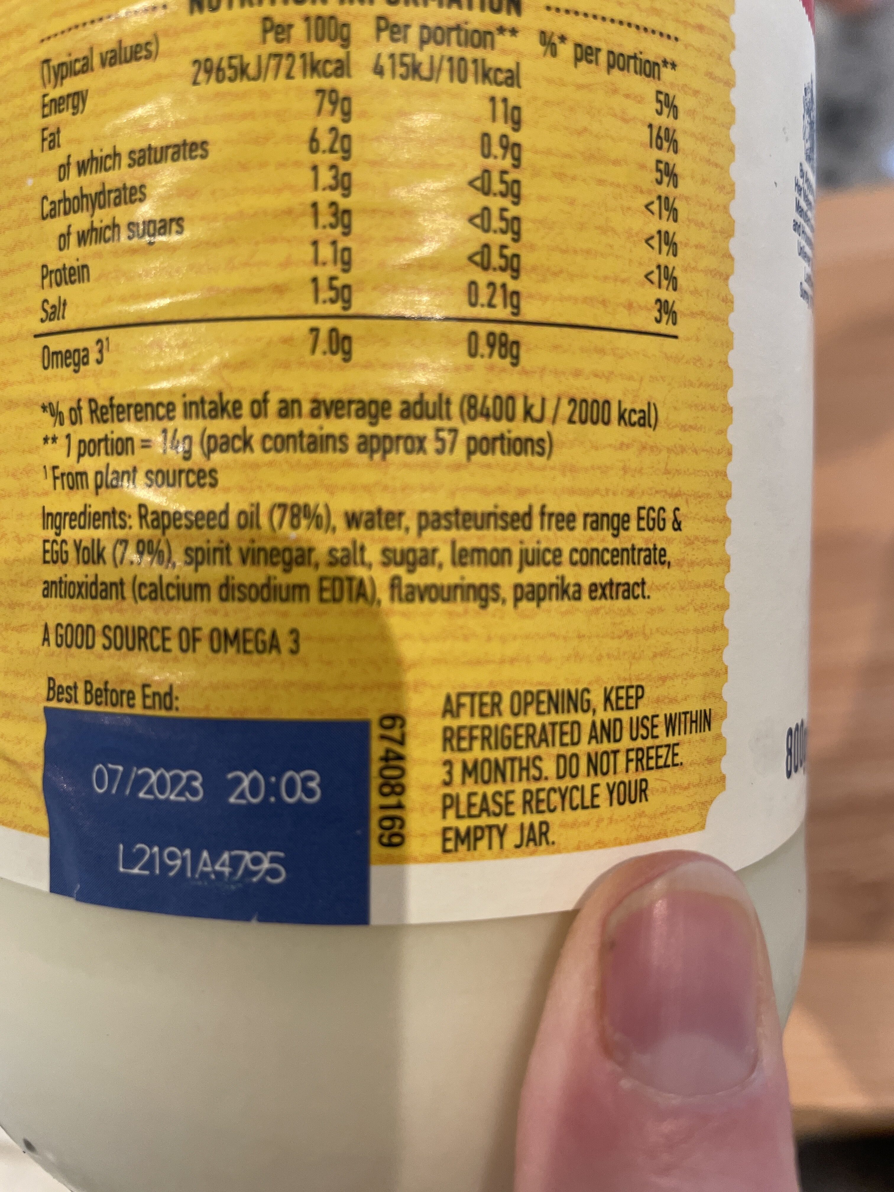 Hellmann's Real Mayonnaise - Ingredients