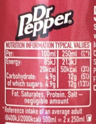 Dr Pepper - Nährwertangaben - en