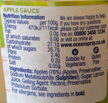 Apple sauce - 营养成分 - en