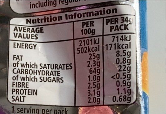 Hula Hoops Salt & Vinegar Flavour Potato Rings - Nutrition facts