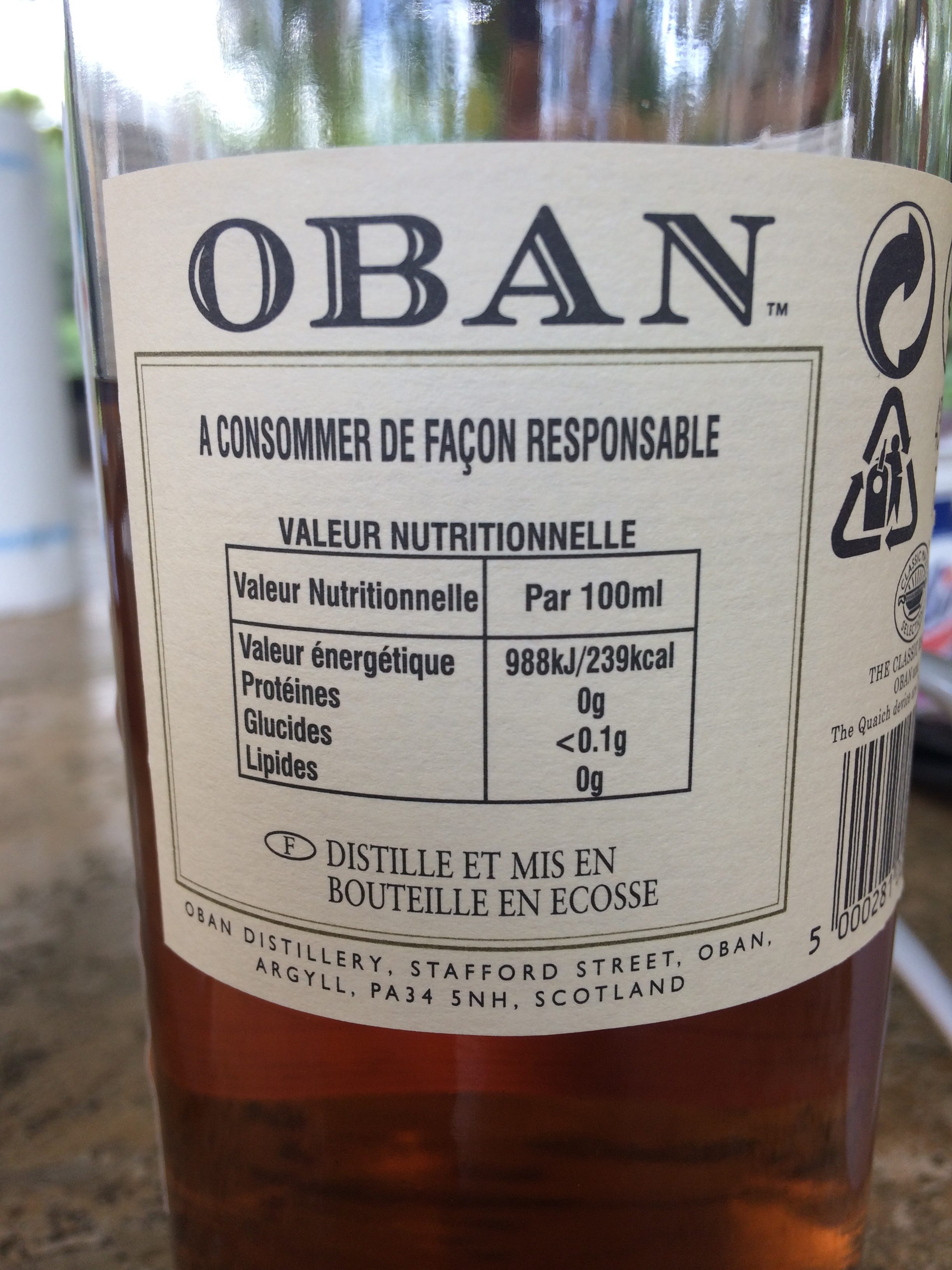 Oban Single Malt Scotch Whisky - Ingredienser - fr