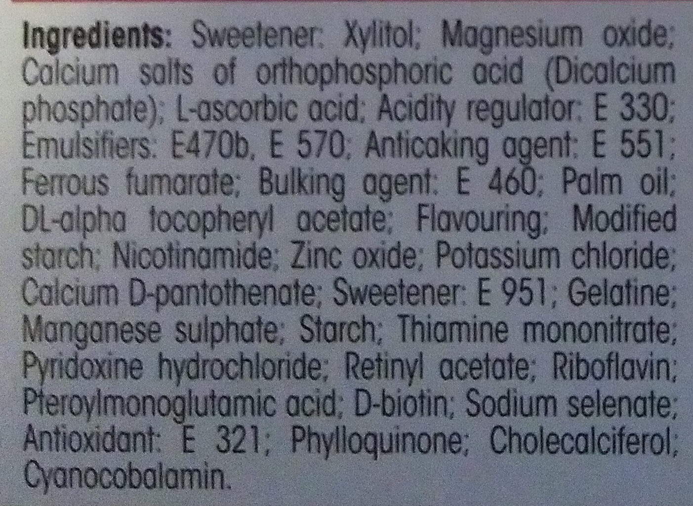 Centrum Fruity Chewables Multivitamin - Ingredients