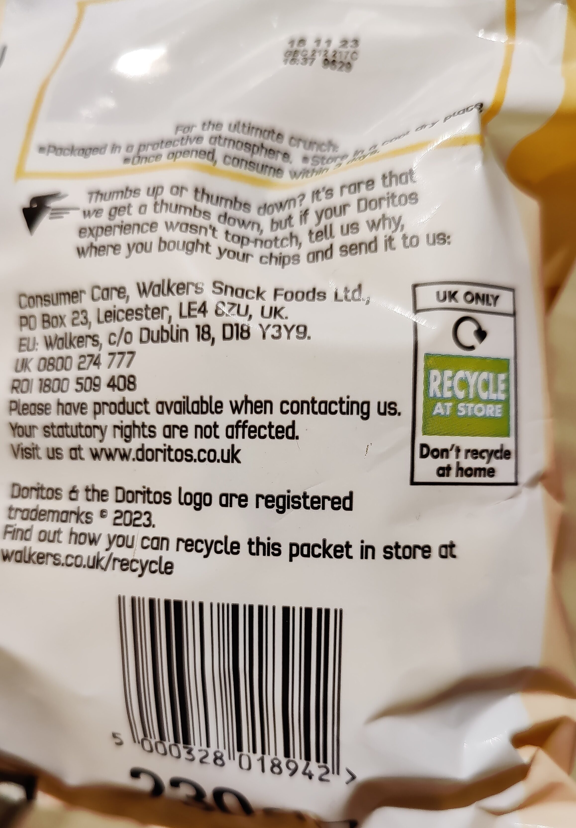 Doritos - Recycling instructions and/or packaging information