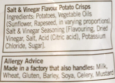 Salt & Vinegar Crisps - Ingredients