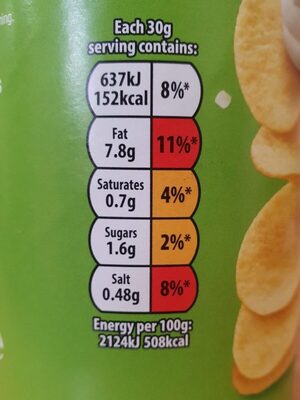 Walkers Stax Sour Cream & Onion Snacks - Nutrition facts