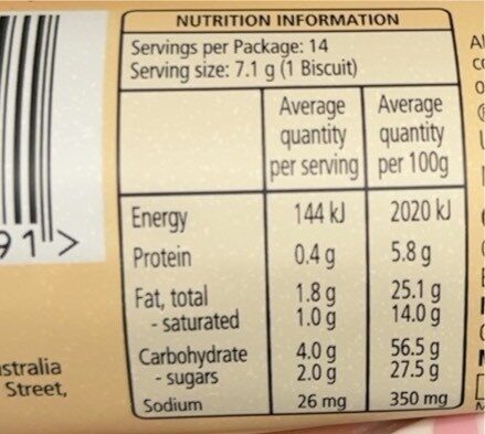 Chic tops - Nutrition facts