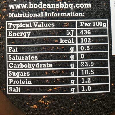 Bodean's Smoked Hickory BBQ Sauce - Tableau nutritionnel