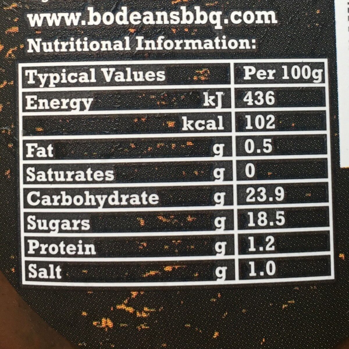 Bodean's Smoked Hickory BBQ Sauce - Tableau nutritionnel