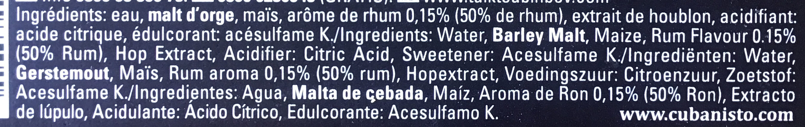 Cubanisto - Ingredientes - fr