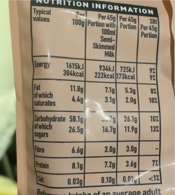 Crunchy granola original - Informació nutricional - en