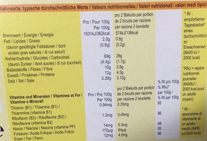 Weetabix - Informació nutricional - fr