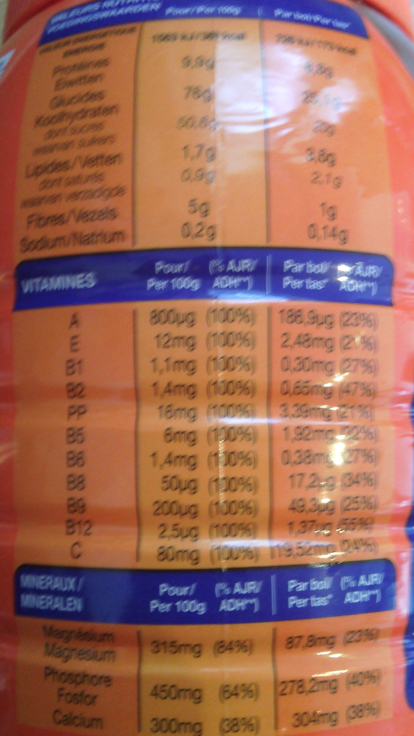 Ovomaltine - 800 g - Valori nutrizionali - fr