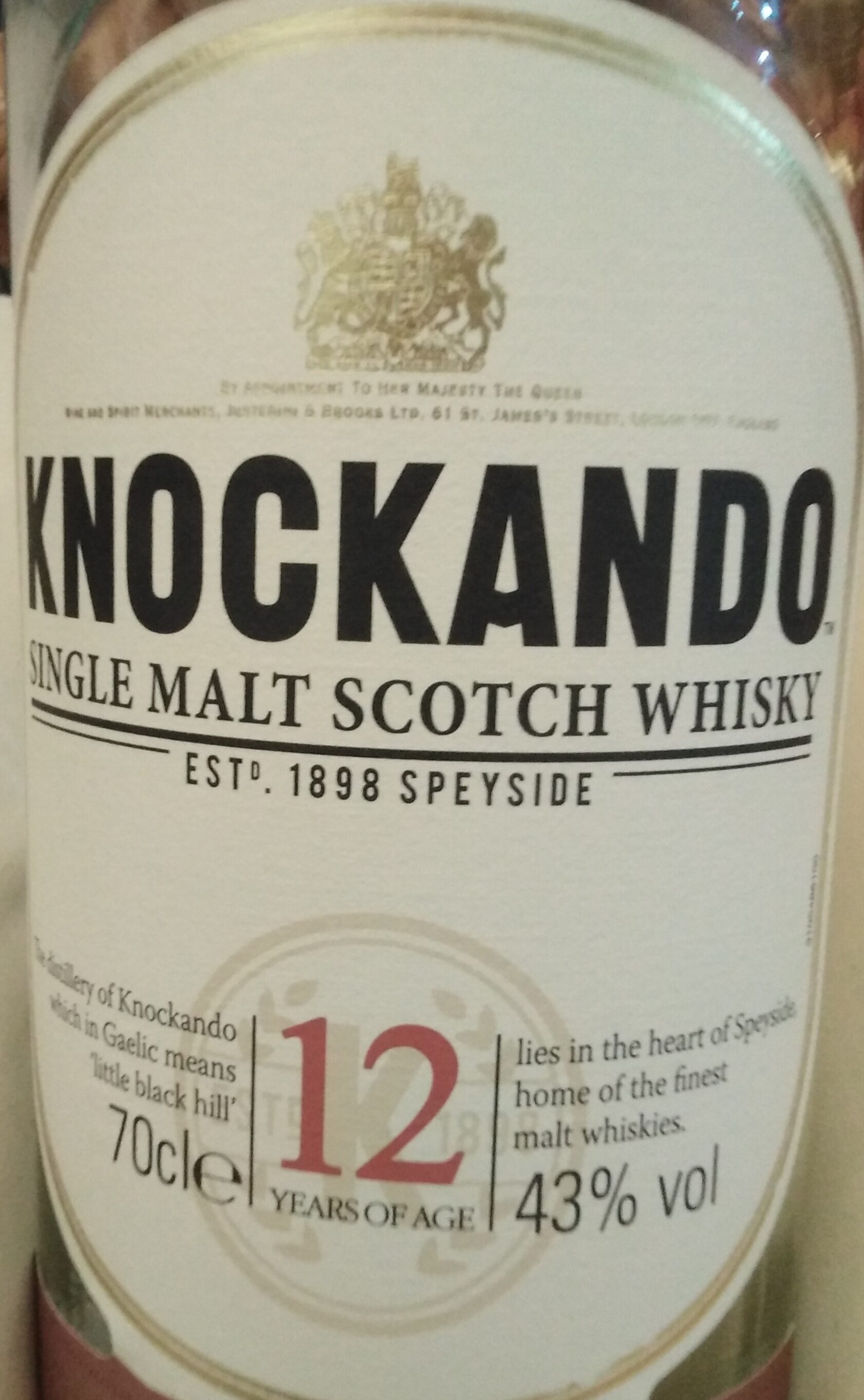 Scotch Whisky Single Malt Knockando, 43° - Tableau nutritionnel