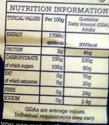 Azúcar granulado paquete 500 g - Nutrition facts