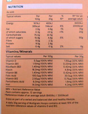 Multigrain Hoops Cereal - Tableau nutritionnel - en