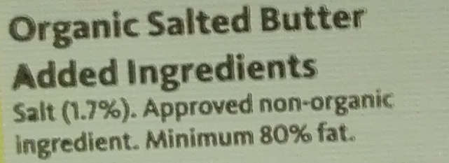 Organic Salted Butter - Ingredients