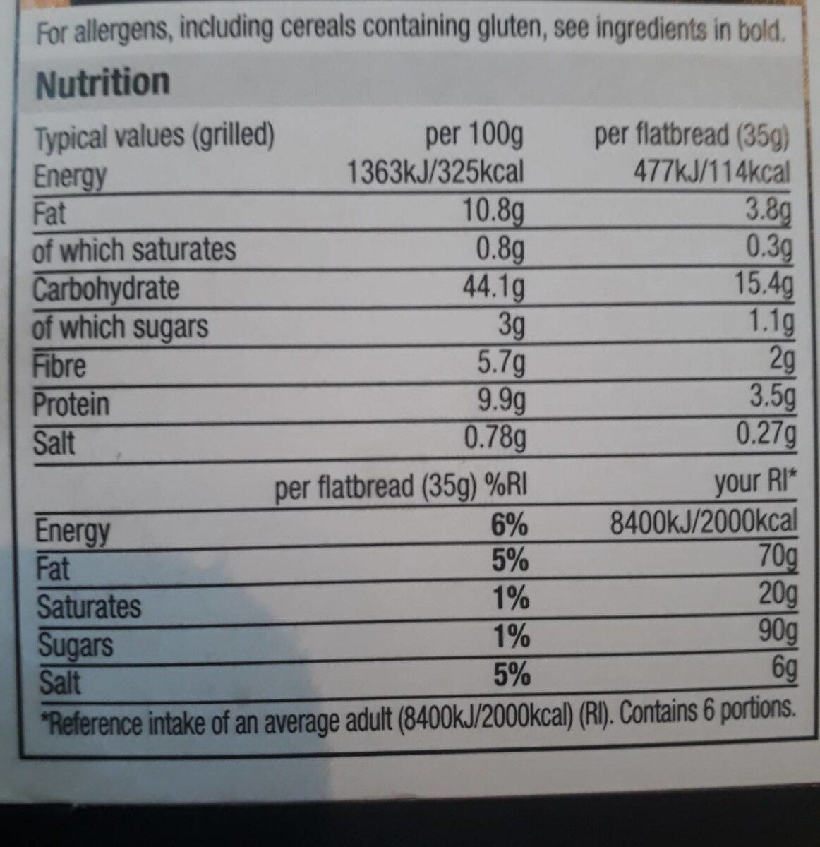Seeded flatbread - Nutrition facts