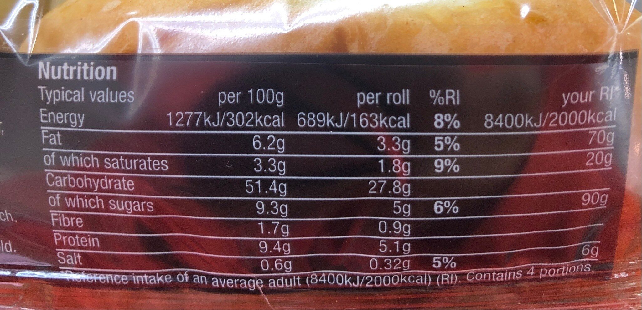 4 sliced brioche buns - Nutrition facts