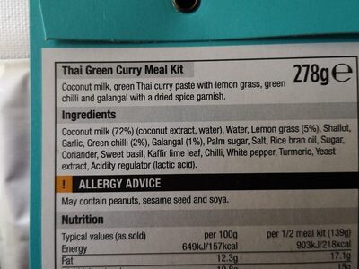 Thai Green Curry Kit - Ingredients