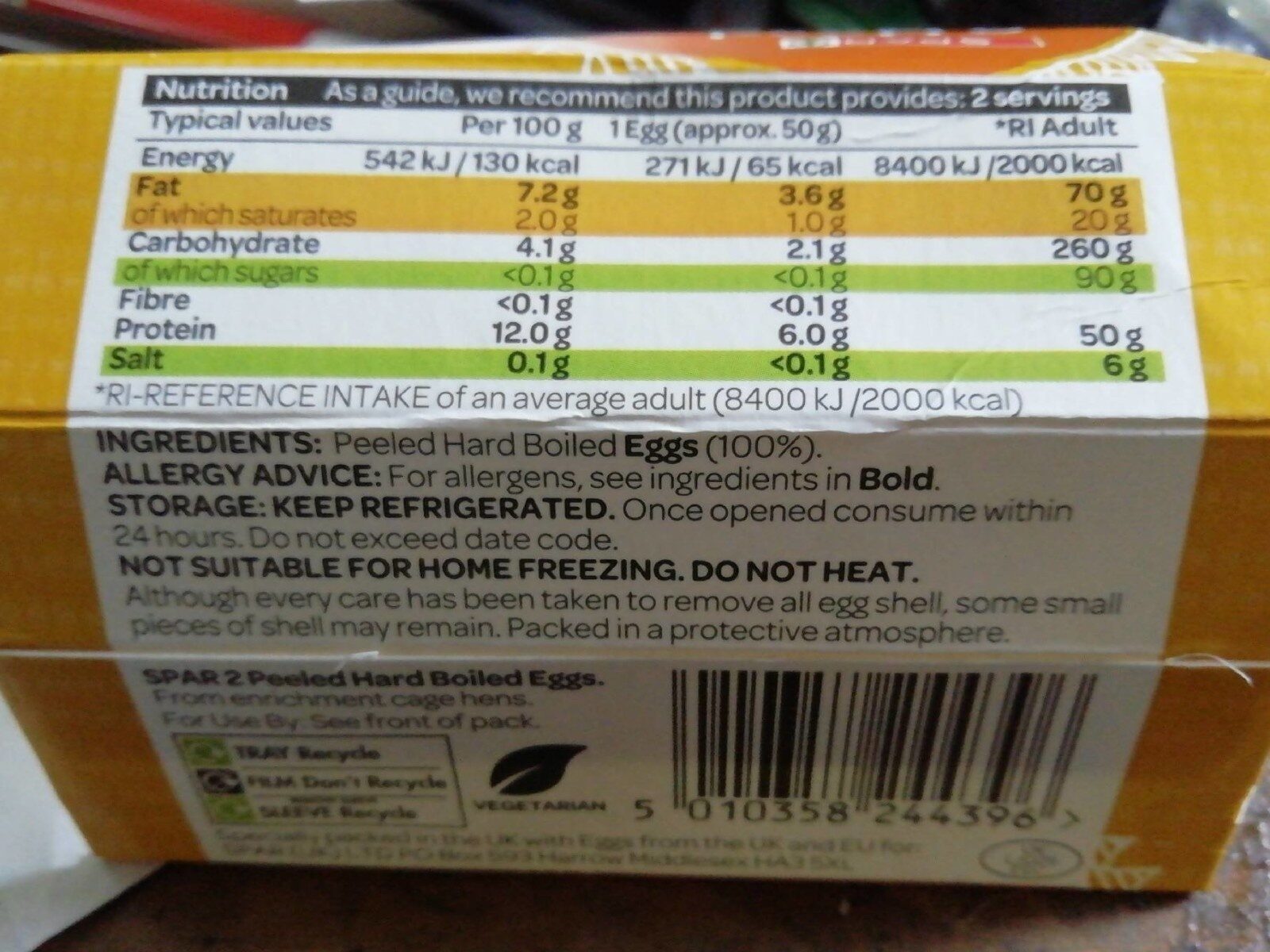 2 hard boiled eggs - Nutrition facts
