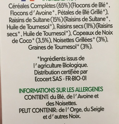 Muesli bio - Ingrediënten - fr