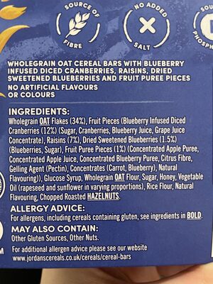 Frusli Juicy Blueberries Chewy Cereal Bars 6 x (180g) - Ingredienti - en