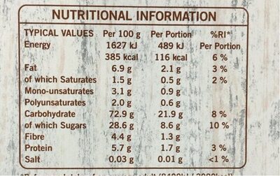 Frusli Juicy Blueberries Chewy Cereal Bars 6 x (180g) - Valori nutrizionali - en
