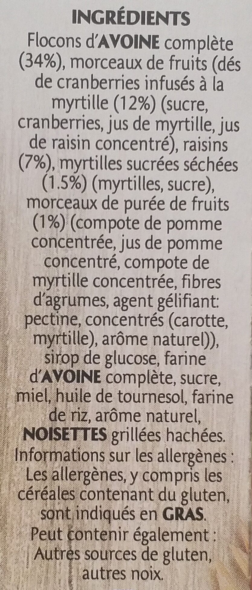 Frusli myrtilles - Ingredients - fr