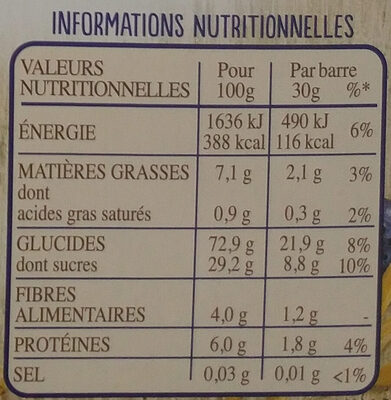 Frusli myrtilles - Tableau nutritionnel