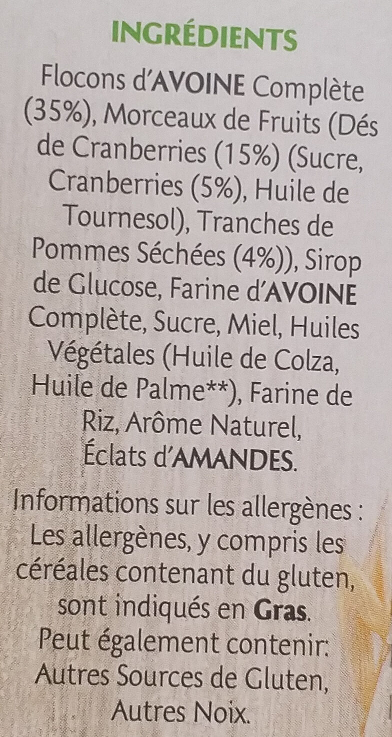 Frusli Pommes & Cranberries - Ingrédients