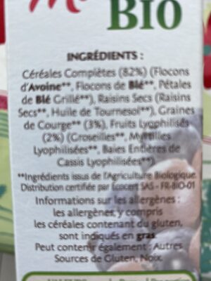 Muesli Bio Superfruits & Graines - Ingredients - fr