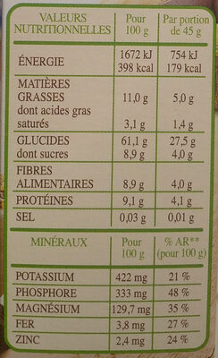 Muesli bio chocolat noir - Nutrition facts - fr