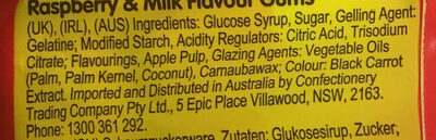Squashies Drumsticks raspberry and milk flavour - Ingredients
