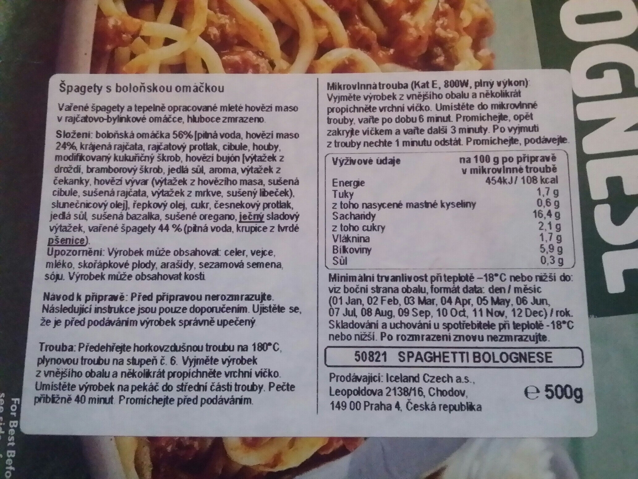 Spaghetti bolognese - Složení