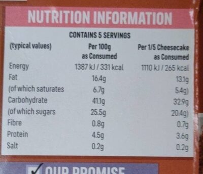 Toffee Cheesecake - Nutrition facts
