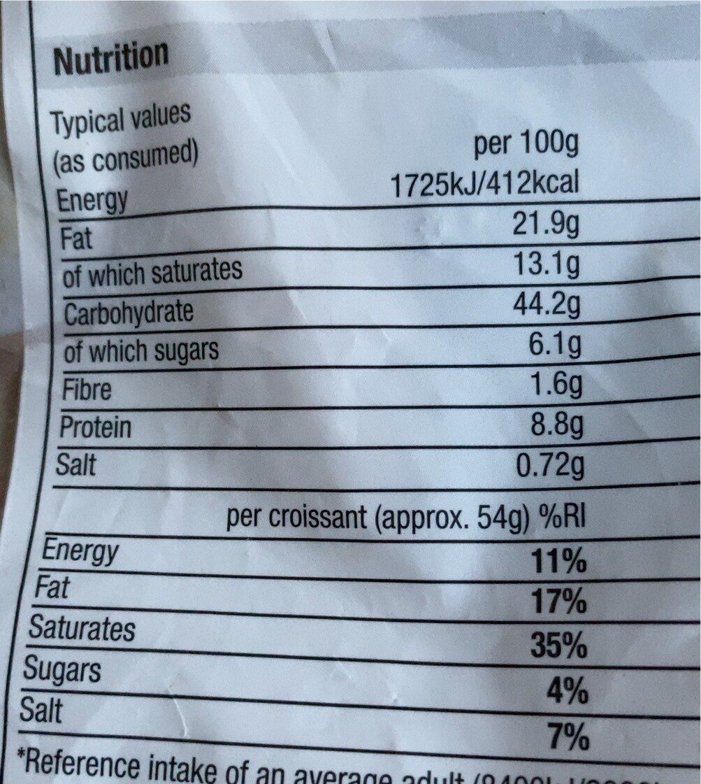 All butter croissants - Nutrition facts
